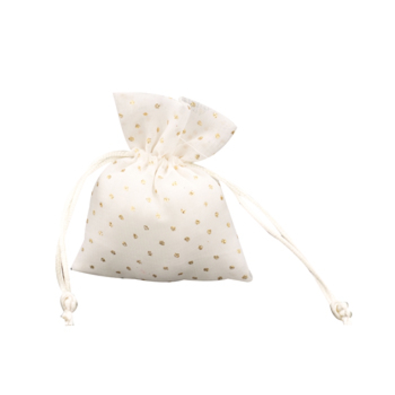 SACCHETTO 12PZ H10CM BIANCO POIS ORO CON TIRANTE