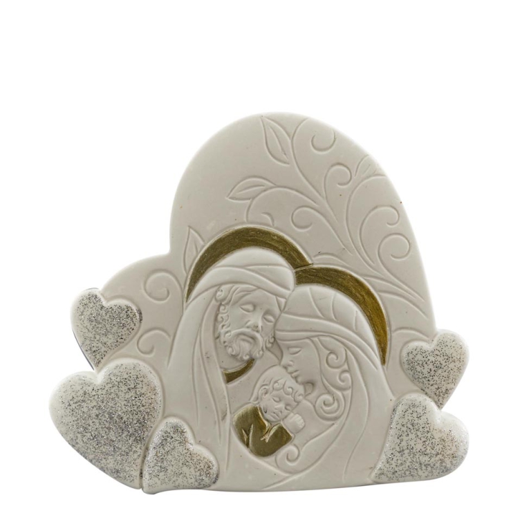 CUORE SACRA FAMIGLIA 12PZ 8X1H7,6CM BIANCO ORO