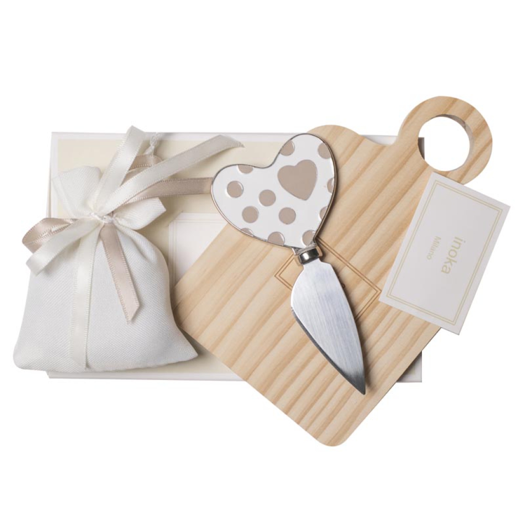 TAGLIERE + COLTELLO CUOREBIANCO A POIS E GIFTBOX: vendita ingrosso con  consegna veloce