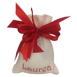 SACCHETTO 10PZ L9H12CM BIANCO SCRITTA LAUREA ROSSA