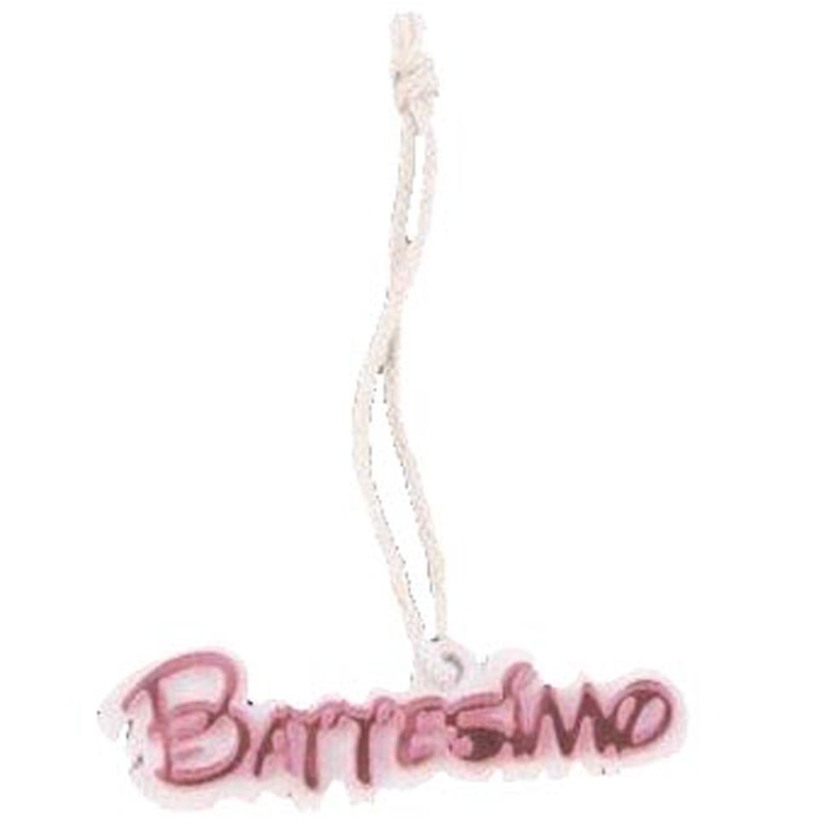 SCRITTA BATTESIMO PLEX ROSA 5CM 24PZ