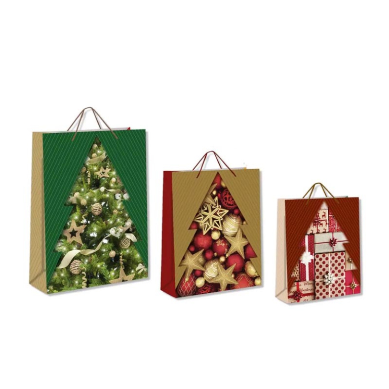 SHOPPER 33X26X13CM XMAS TREE ORO E ROSSO