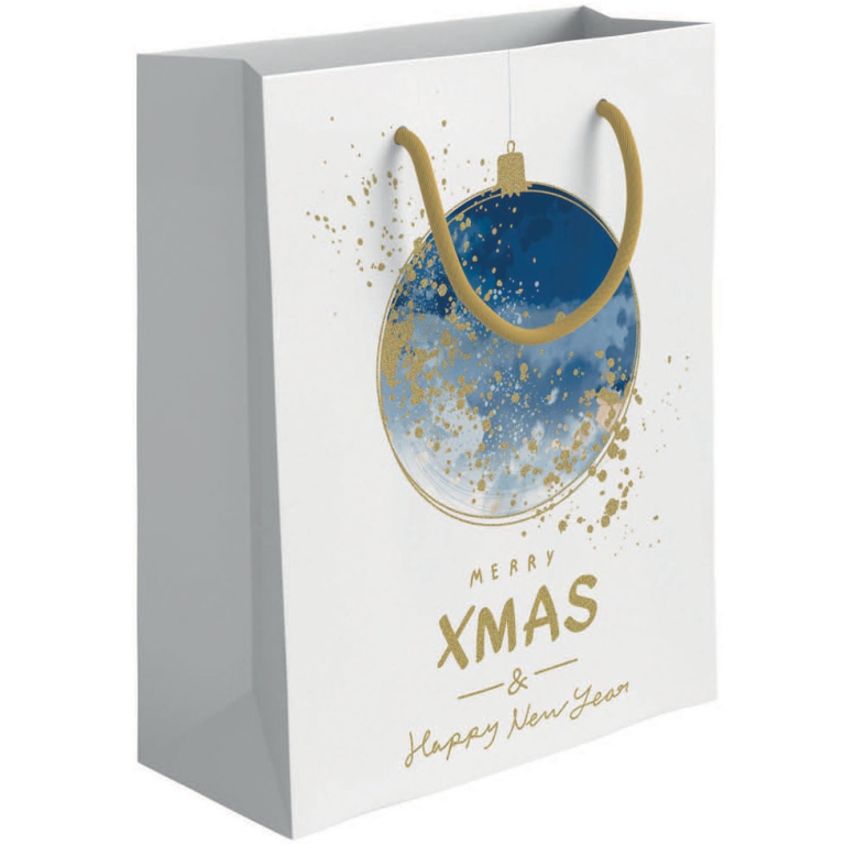 SHOPPER 31X45X12CM CHRISTMAS BALL BLU GLITTER ORO