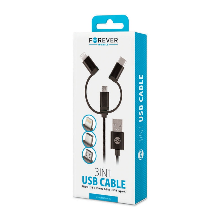 CAVO USB 3IN1 NERO TYPE C LIGHT E MICRO 2