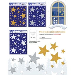 VETROFANIA STELLE GLITTER ORO/ARGENTO/BIANCO 30X37