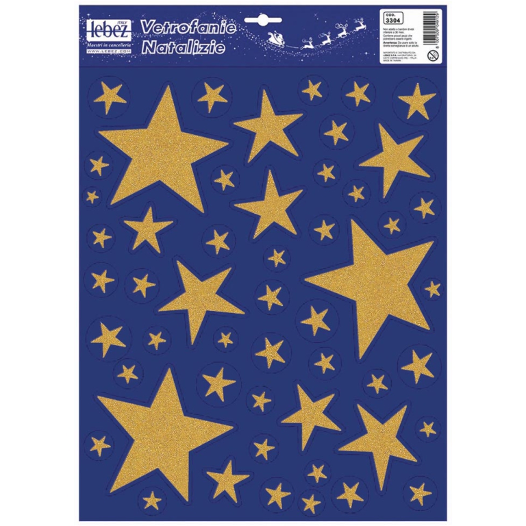 VETROFANIA STELLE GLITTER ORO/ARGENTO/BIANCO 30X37 2