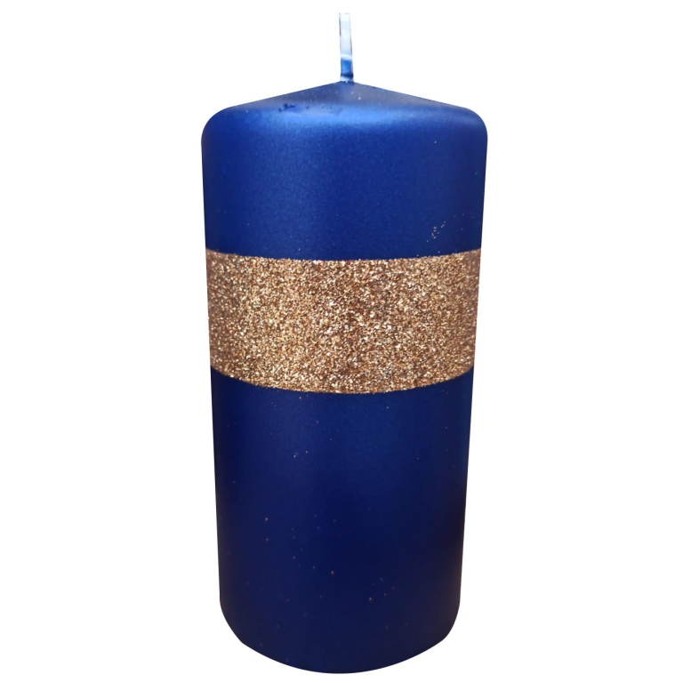 CANDELA MOCCOLO BLU/ORO  D7H15CM