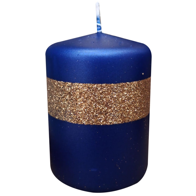 CANDELA MOCCOLO BLU/ORO  D7H10CM