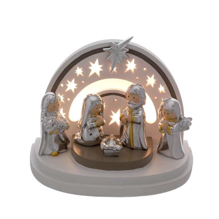 NATIVITÀ 12X18X15CM LED  BIANCO STELLE ANGIOLETTO