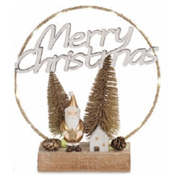 DECORO MERRY XMAS LED CON ALBERI BASE LEGNO D22CM