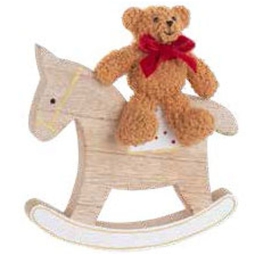 DECORO ORSETTO CON CAVALLO A DONDOLO H19CM