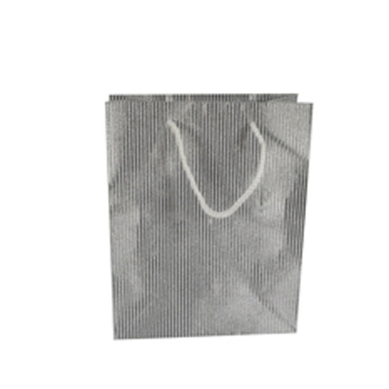 SHOPPER 20X25X8CM RIGATA ARGENTO LUCIDA