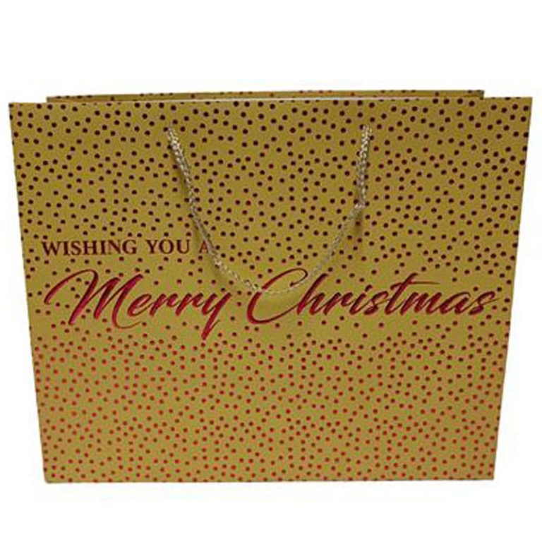 SHOPPER REGALO 32X26X12CM POIS MERRY XMAS ORO