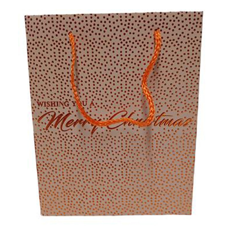 SHOPPER REGALO 26X32X10CM POIS MERRY XMAS BEIGE