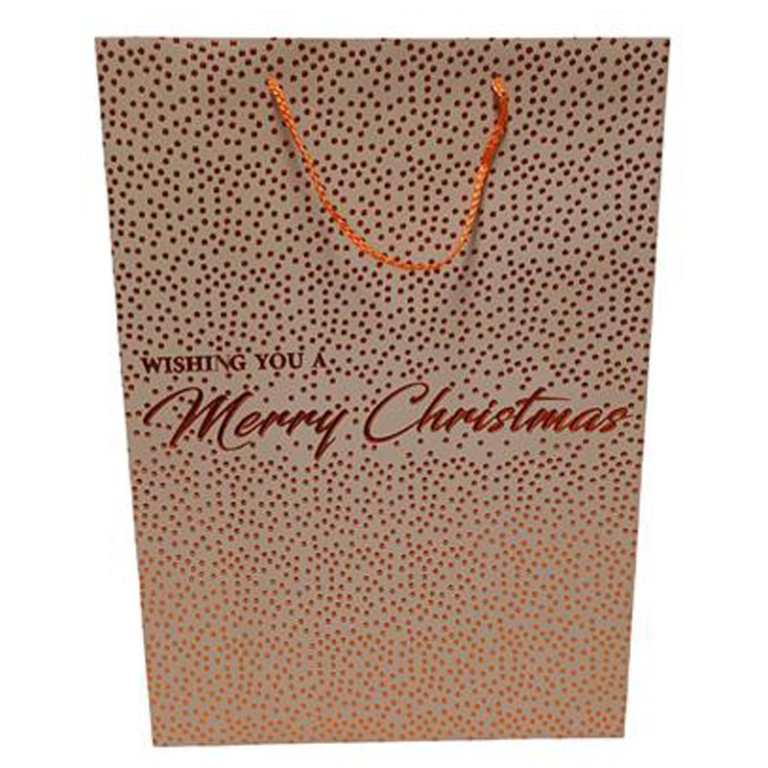 SHOPPER REGALO 50X40X18CM POIS MERRY XMAS BEIGE