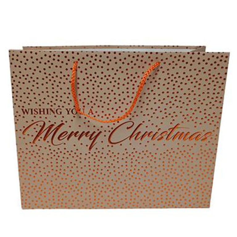 SHOPPER REGALO 32X26X12CM POIS MERRY XMAS BEIGE