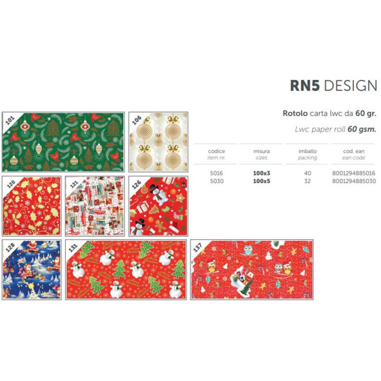 ROTOLO CARTA REGALO 100CMX5MT NATALE RN5 DESIGN