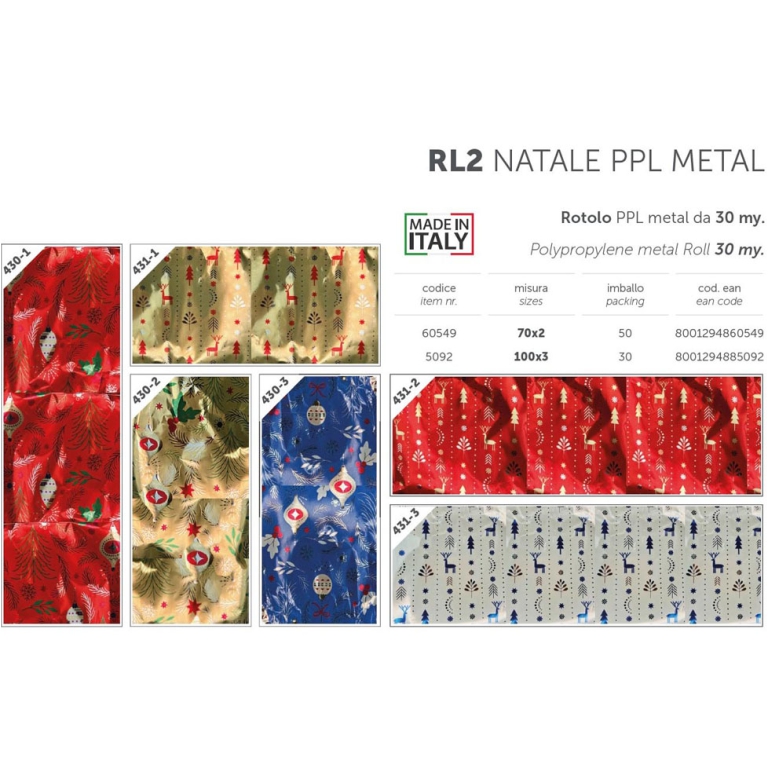 ROTOLO CARTA REGALO 100CMX3MT METAL ASSORT.XMAS