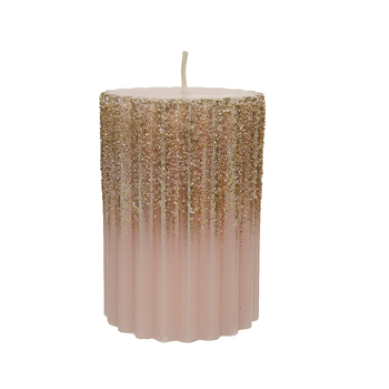 CANDELA D7H10CM ROSA CHIARO CON GLITTER ORO