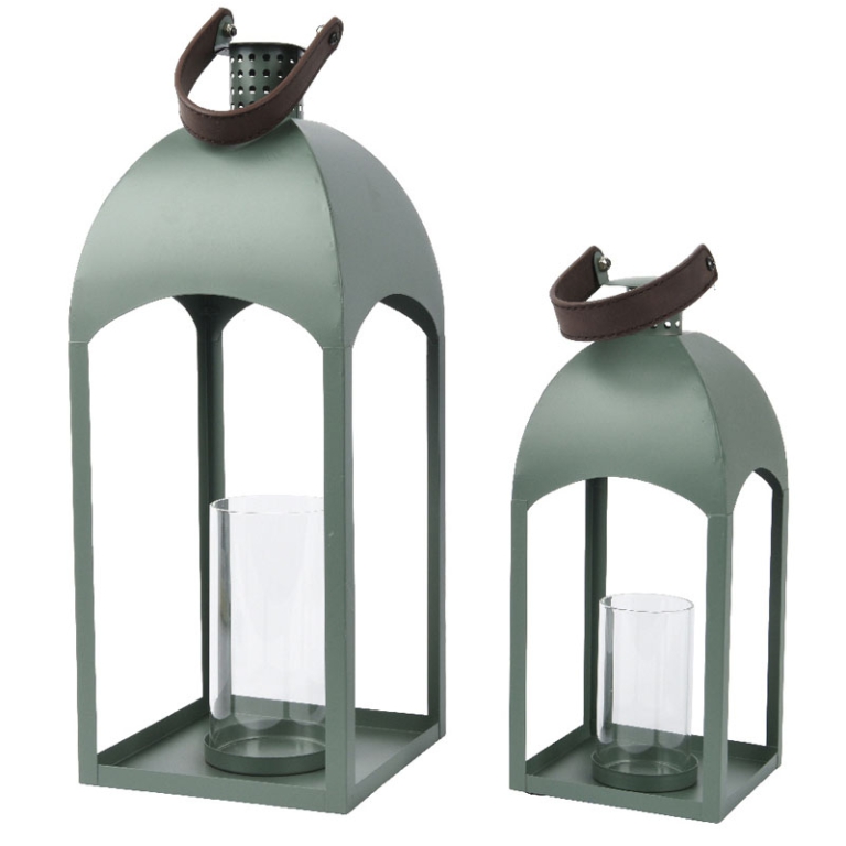 LANTERNA SET 2PZ METALLO VERDE OLIVA H43CM