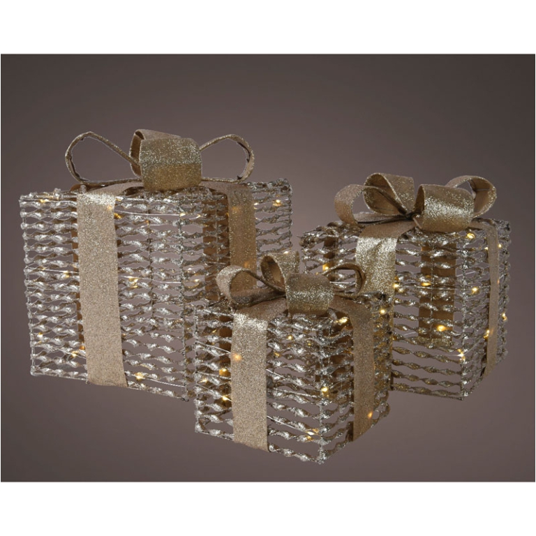 PACCO REGALO RATTAN CON LED SET 3PZ 25/20/15CM