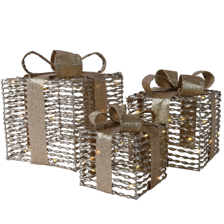 PACCO REGALO RATTAN CON LED SET 3PZ 25/20/15CM 3