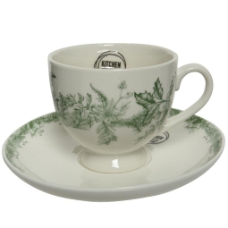 TAZZA CON PIATTINO PORCELLANA FIORI VERDI