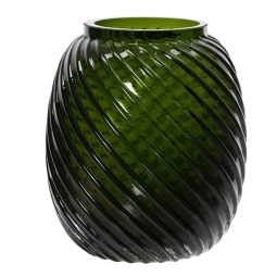 VASO VETRO D14,5H16CM    DECORO ONDE VERDE