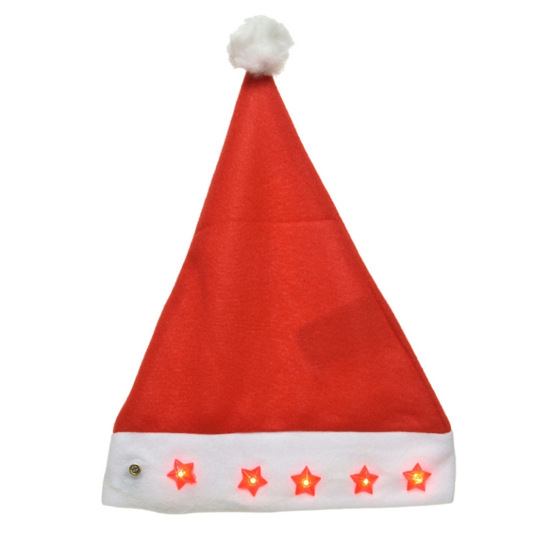 CAPPELLO NATALE D30H40CM ROSSO C/STELLE LUMINOSE