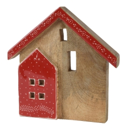 DECORO CASETTA H29,5CM   LEGNO ROSSO