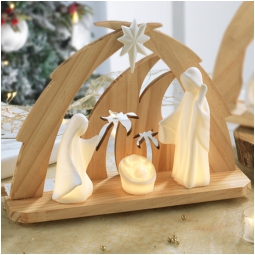 DECORO SACRA FAMIGLIA LED 27CM LEGNO