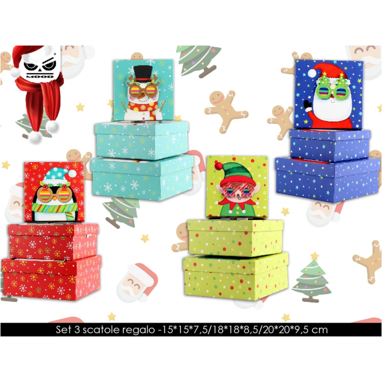 SCATOLE REGALO ANIMALI   SOGGETTO ASSORTITI XMAS 3PZ