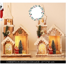 CHIESETTA LEGNO CON LUCI 21X11X41CM SOGGETTO ASSORTITI