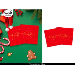 TOVAGLIOLI 33X33CM 20PZ  ROSSI MERRY CHRISTMAS ORO