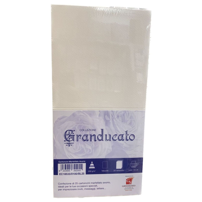 CARTONCINI 16,5X16,5 LIBRO AVORIO MARTELLATO 250GR 25PZ