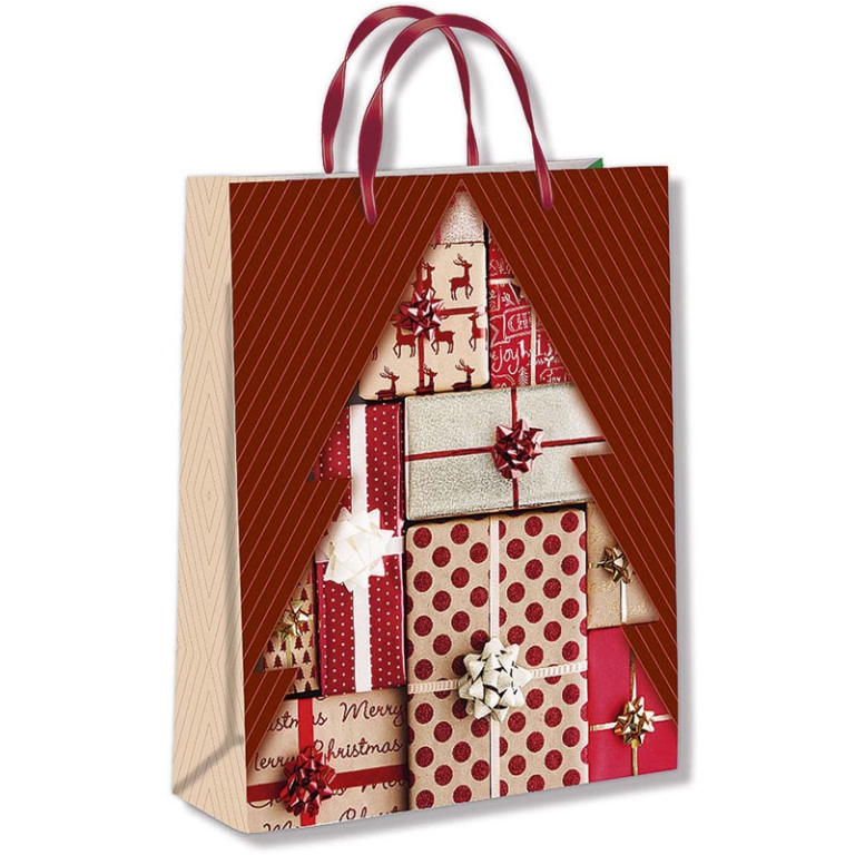 SHOPPER 18X23X10CM XMAS TREE ROSSO E CIPRIA